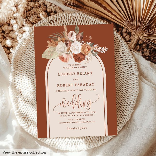 Whimsical Copper Pampas Grass Boho Wedding bjudand Inbjudningar (Whimsical Copper Pampas Grass Boho Wedding Invitation)