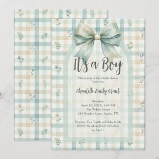 Whimsical Coquette Blue Gingham Baby Shower TMF26 Inbjudningar