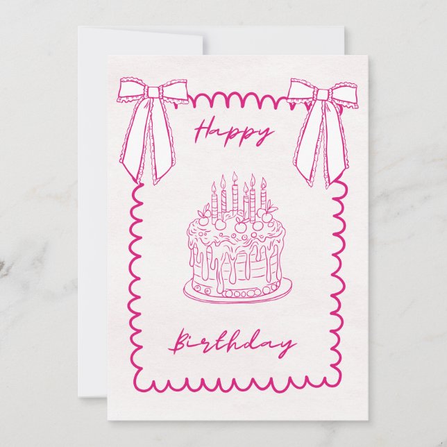 Whimsical Coquette Pink Birthday Card Julkort (Framsida)