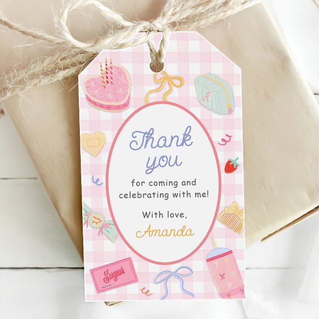 Whimsical Coquette Pink Hand Drawn Presentetikett (Skapare uppladdad)