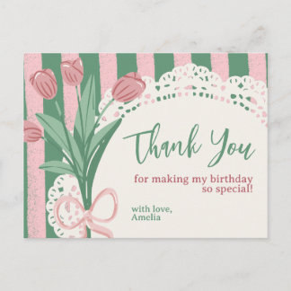 Whimsical Coquette Tulip & Bow Custom Thank You Vykort