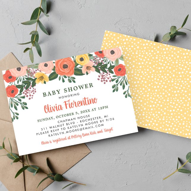 Whimsical  Coral Blommigt Baby Shower Inbjudningar (Skapare uppladdad)