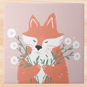 Whimsical Coral Fox med Dandelions Kakelplatta