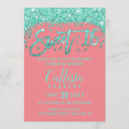 Whimsical Coral Turcos Glitter Dust Sweet 16 Inbjudningar