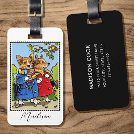 Whimsical Corgi Hund Illustration Anpassningsbar Bagagebricka