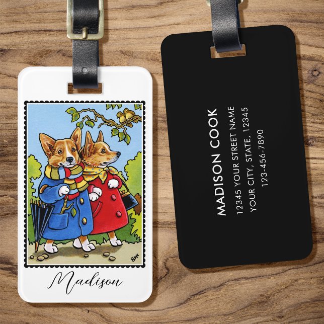 Whimsical Corgi Hund Illustration Anpassningsbar Bagagebricka (Skapare uppladdad)