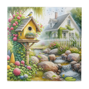 Whimsical Cottage Garden Fågelhus Ström Kakelplatta