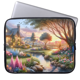 Whimsical Cottage Garden Solnedgång Laptop Fodral