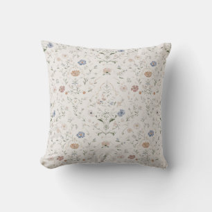 Whimsical Cottagecore Beige Vattenfärg Blommig Kudde