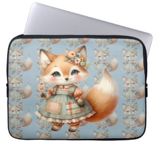 Whimsical Cottagecore Blommig Pastell Räv Laptop Fodral