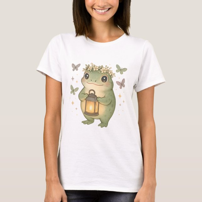 Whimsical Cottagecore Frog T Shirt (Framsida)