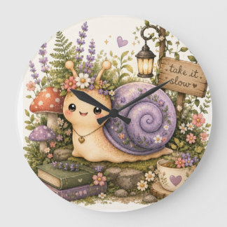Whimsical Cottagecore Snigeldjupvattenkonst Stor Klocka