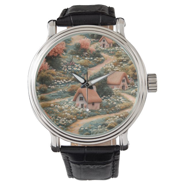 Whimsical Cottagecore Sömlöst Mönster Armbandsur (Framsida)