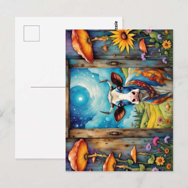 Whimsical Cow Dreamscape Vykort (Fram/baksida)