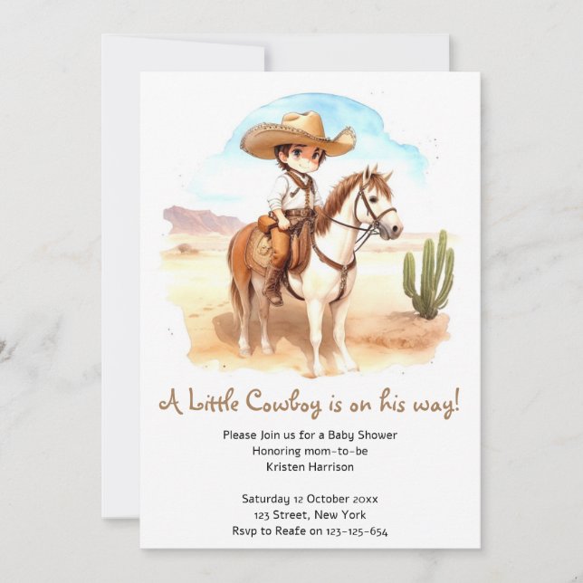 Whimsical Cowboys Äventyr Baby Shower Inbjudningar (Framsida)