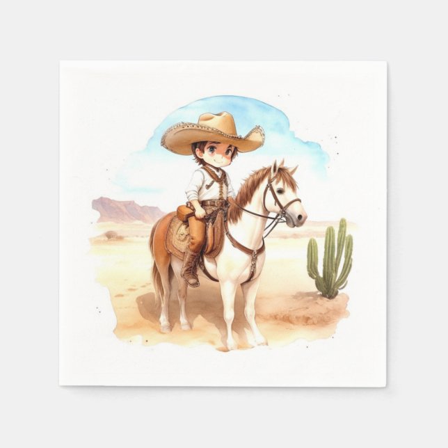 Whimsical Cowboys Äventyr Baby Shower Pappersservett (Framsidan)