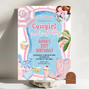 Whimsical Cowgirl Cocktail Pool Party Födelsedag Inbjudningar