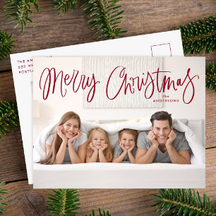 Whimsical Cranberry Script God Jul 2 Foto Helg Vykort
