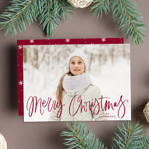 Whimsical Cranberry Script God Jul Foto Julkort