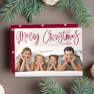 Whimsical Cranberry Script God Jul Foto Julkort