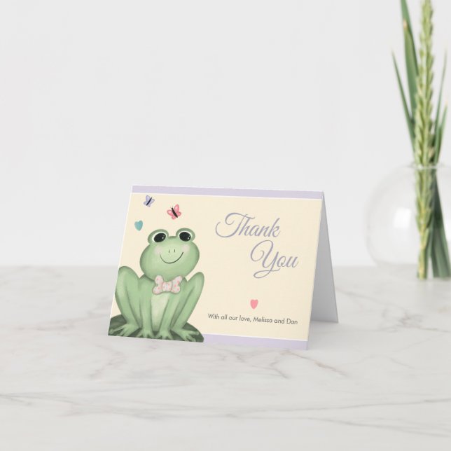 Whimsical Cream Lavendel Groda Baby Shower Tack Kort (Framsida)