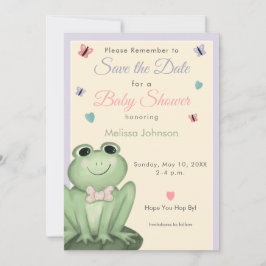 Whimsical Crème Lavendel Groda Baby Spara Datum Inbjudningar