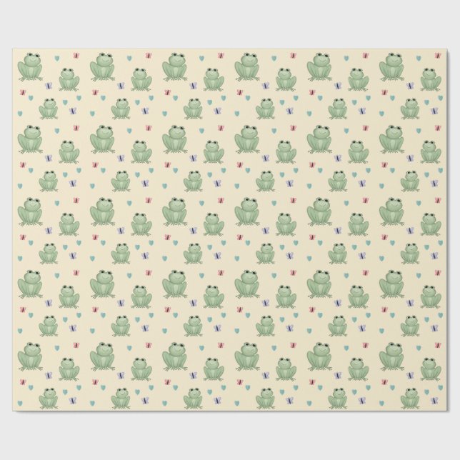 Whimsical Crème Vattenfärg Groda Baby Shower Presentpapper (Platt)