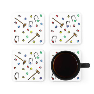 Whimsical Croquet Hand-Illustrated Mönster Underlägg Papper Kvadrat