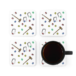 Whimsical Croquet Hand-Illustrated Mönster Underlägg Papper Kvadrat
