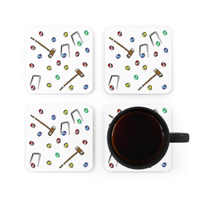 Whimsical Croquet Hand-Illustrated Mönster Underlägg Papper Kvadrat (Our hand-illustrated croquet coasters add fun to any croquet party, picnic, or tournament!)