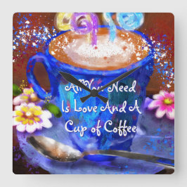 Whimsical Cup of Coffee Floral Personalized Fyrkantig Klocka