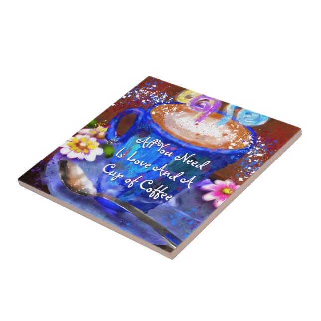 Whimsical Cup of Coffee Floral Personalized Kakelplatta (Sidan)