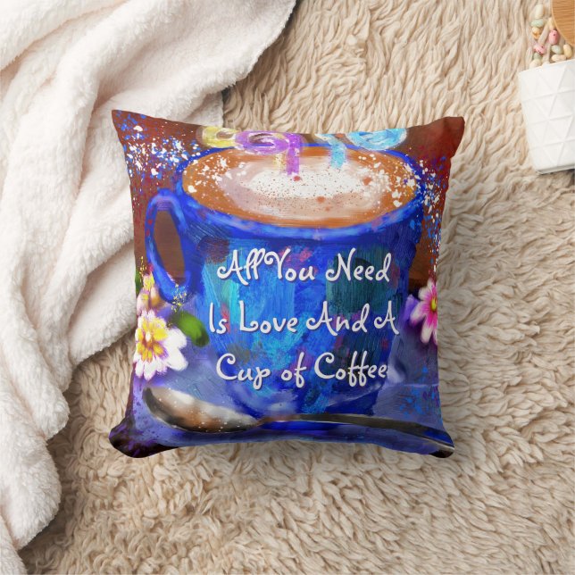 Whimsical Cup of Coffee Floral Personalized Kudde (Filt)
