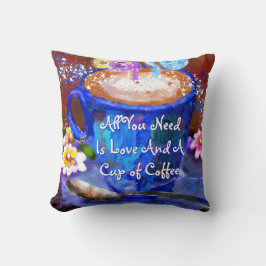 Whimsical Cup of Coffee Floral Personalized Kudde