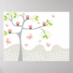 Whimsical Cupcakes Träd Fjärilar Söt Födelsedag Poster