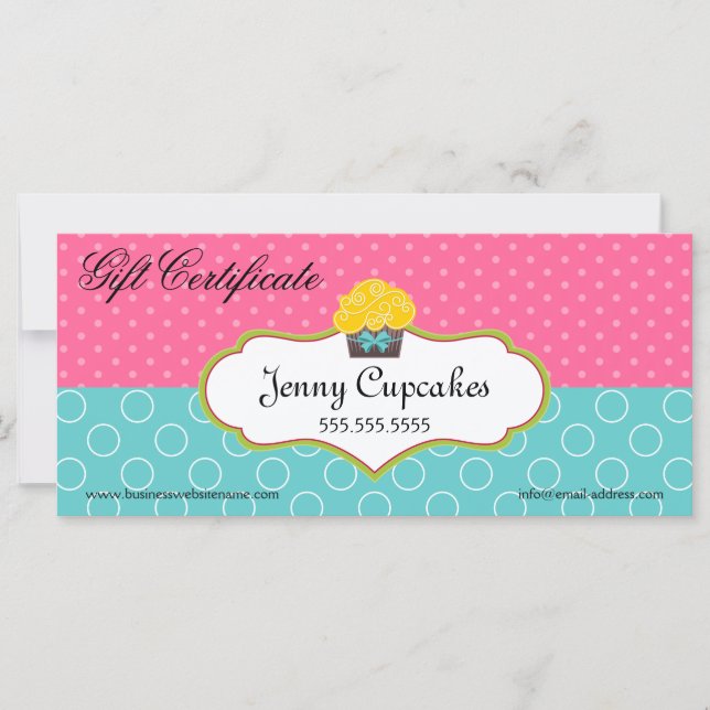 Whimsical Cupcoa Bakery Gift Certificate (Framsida)