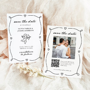 Whimsical Cupid Romantiskt foto och QR-kod Spara Datumet