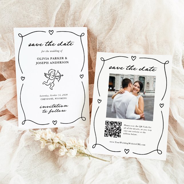 Whimsical Cupid | Romantiskt foto och QR-kod Spara Datumet (Skapare uppladdad)