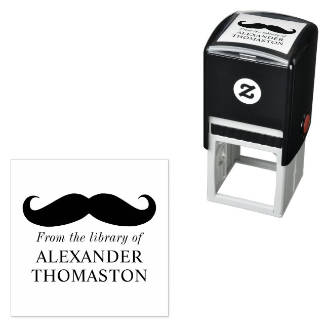Whimsical Curly Mustache Silhouette Bibliotek Bok Självfärgande Stämpel (In Situ)