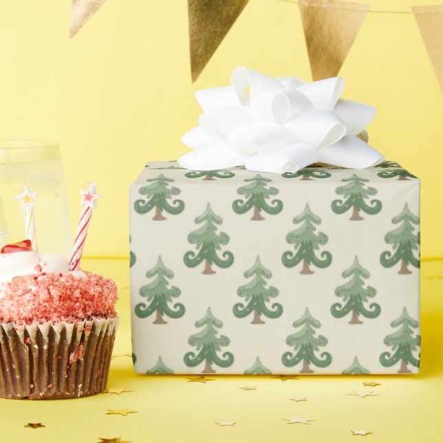 Whimsical Curvy Christmas Tree Pattern Presentpapper (Födelsedagsfest)