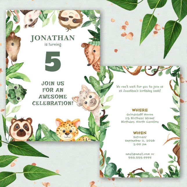 Whimsical Custom Animal Jungle Birthday Invitation Inbjudningar (Skapare uppladdad)