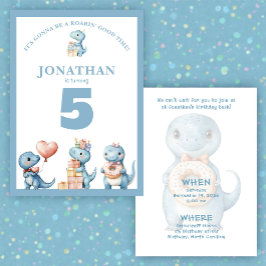 Whimsical Custom Blue Dinosaur Birthday Invitation Inbjudningar