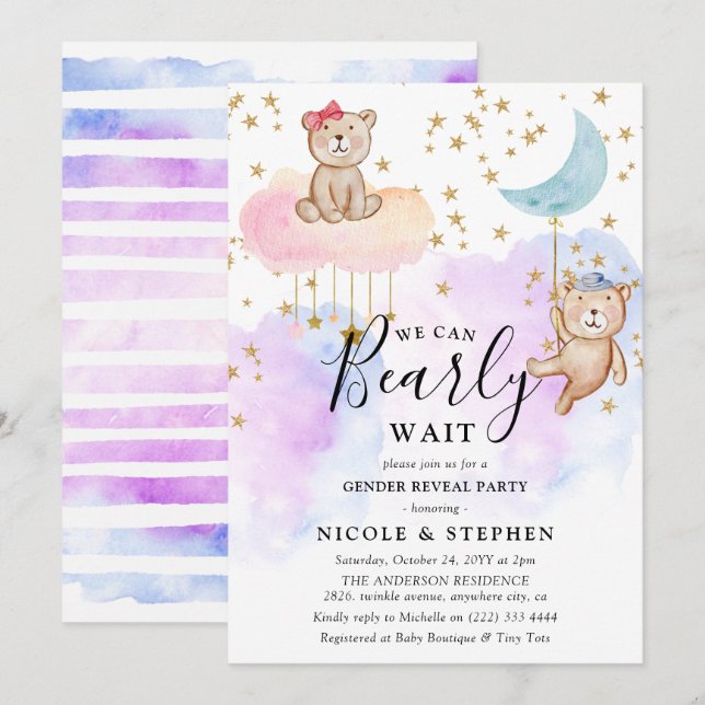 Whimsical Cute Barly Wait Gender Reveal Party Inbjudningar (Fram/baksida)