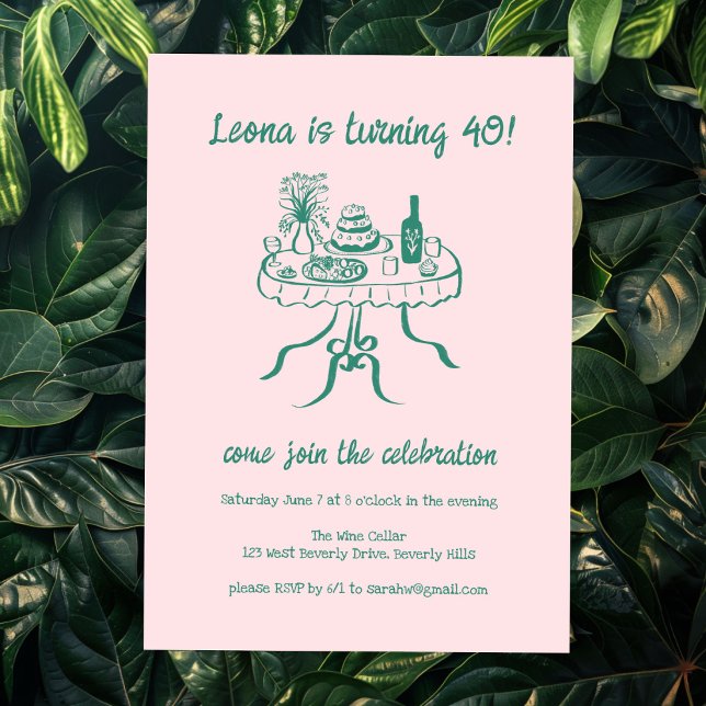 Whimsical Cute Buffet Picnic Anpassningsbar Födels Inbjudningar (Whimsical Cute Buffet Picnic Custom Birthday Party Invitation
Pink Green)