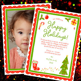 Whimsical Cute Christmas CUSTOM PHOTO Scalloped Julkort