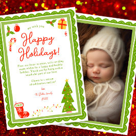 Whimsical Cute Christmas CUSTOM PHOTO Scalloped Julkort