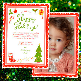Whimsical Cute Christmas CUSTOM PHOTO Scalloped Julkort