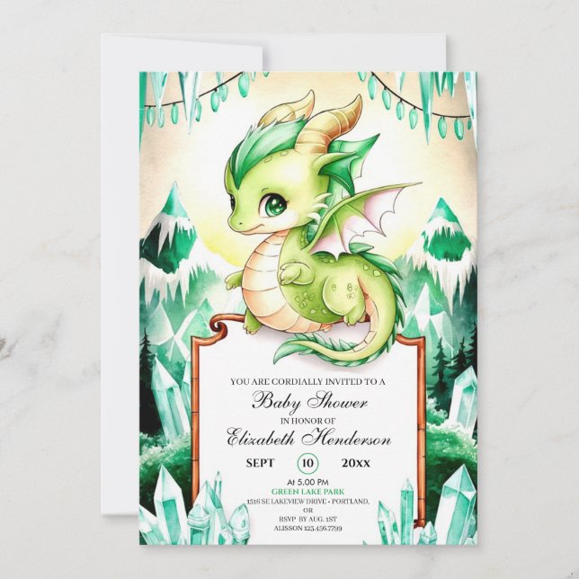 Whimsical Cute Dragon Baby Shower Inbjudningar (Framsida)