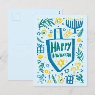 Whimsical Cute Dreidel Menorah ANPASSNINGSBAR HANU Helg Vykort