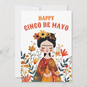 Whimsical Cute Frida Kahlo Lycklig Cinco de Mayo Julkort